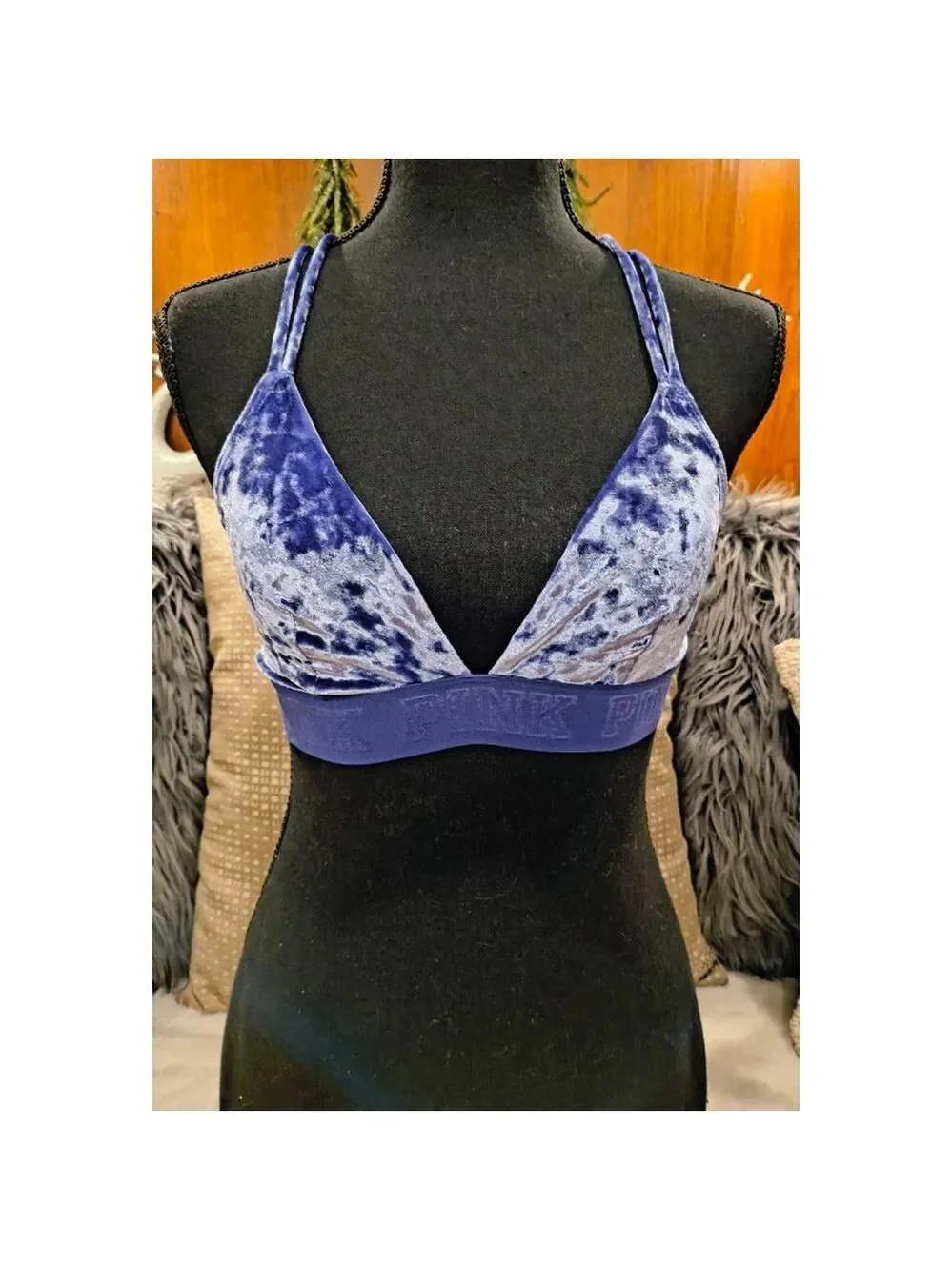 PINK Blue Velvet Bralette Women's